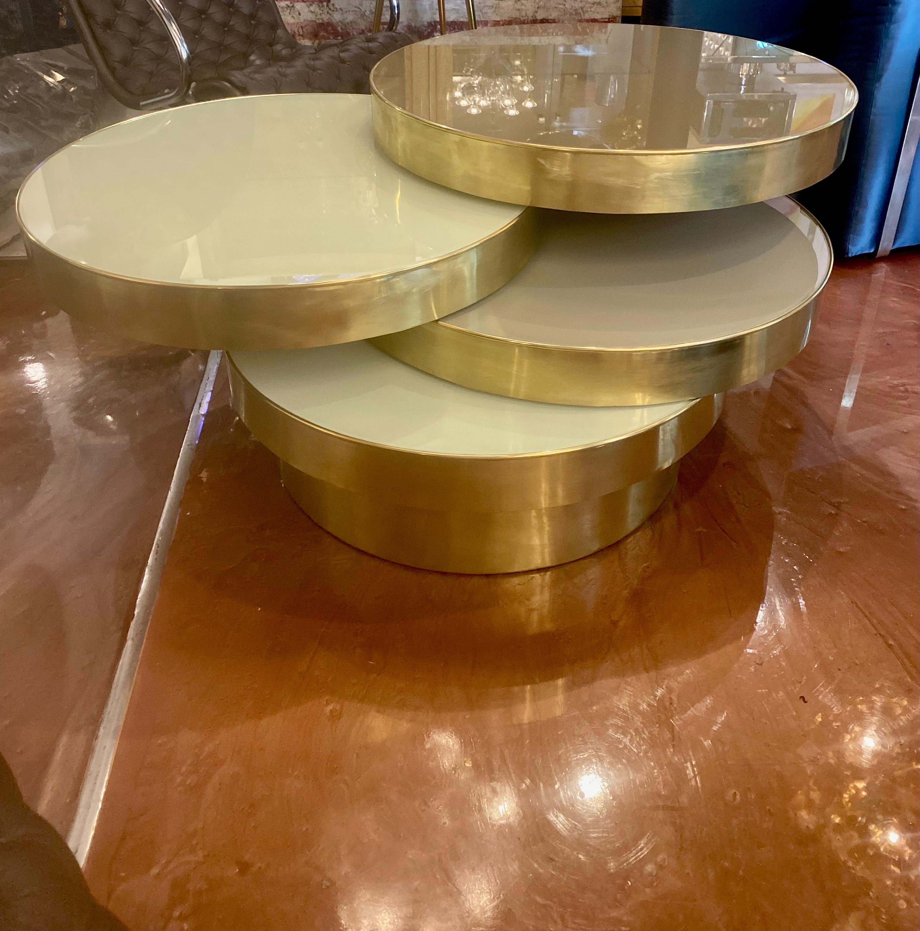 Mid-Century Italian Glass and Brass Rotating Four Tired Coffee Table For Sale 8