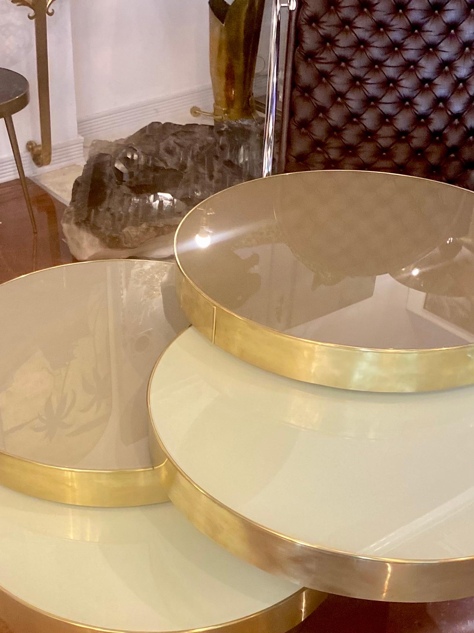 Mid-Century Modern Mid-Century Italian Glass and Brass Rotating Four Tired Coffee Table For Sale