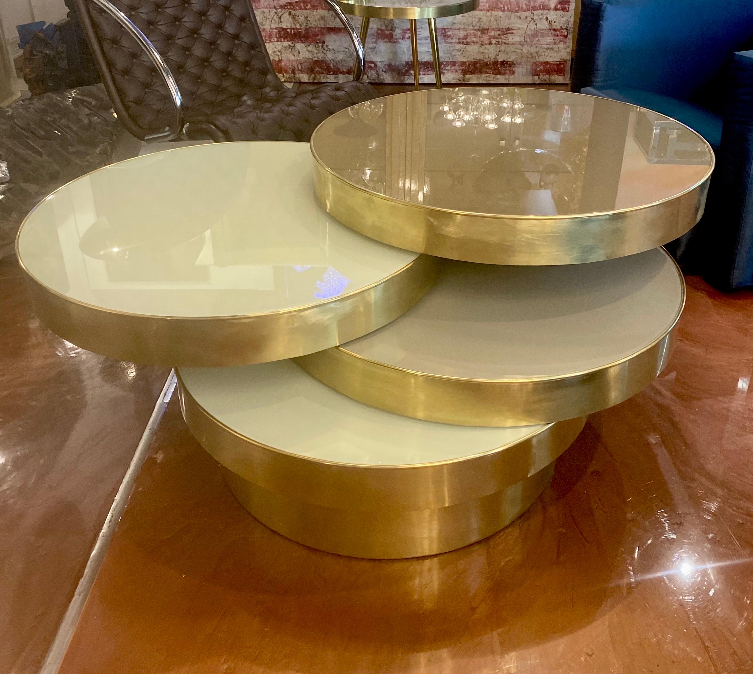 Mid-Century Italian Glass and Brass Rotating Four Tired Coffee Table For Sale 2