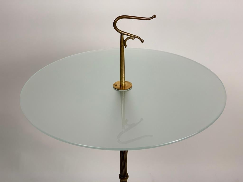 Mid Century Italian Glass and Brass Round Serving Table with Handle 6