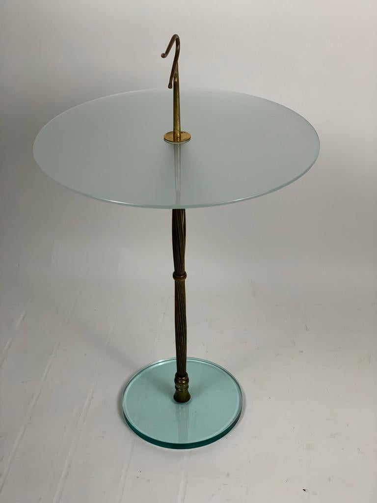 Mid Century Italian Glass and Brass Round Serving Table with Handle 7