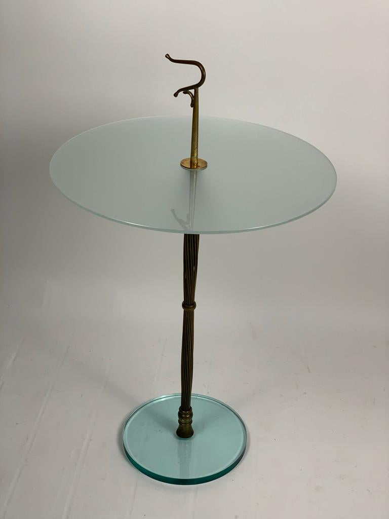 Mid Century Italian Glass and Brass Round Serving Table with Handle 8