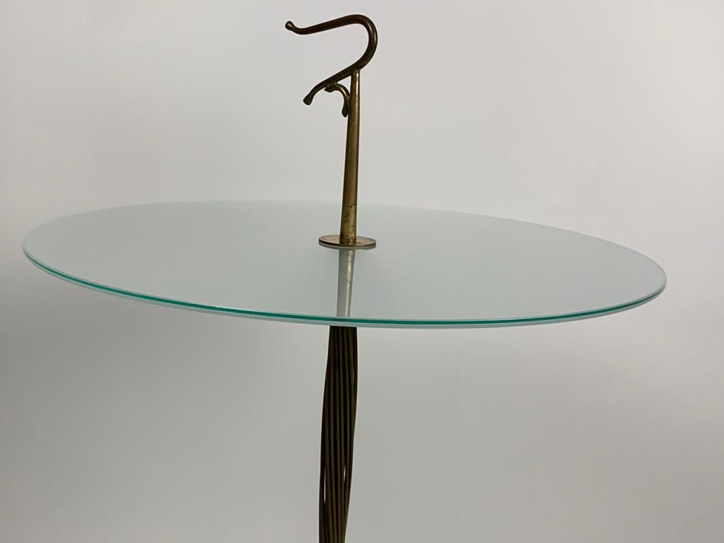 Mid Century Italian Glass and Brass Round Serving Table with Handle 12