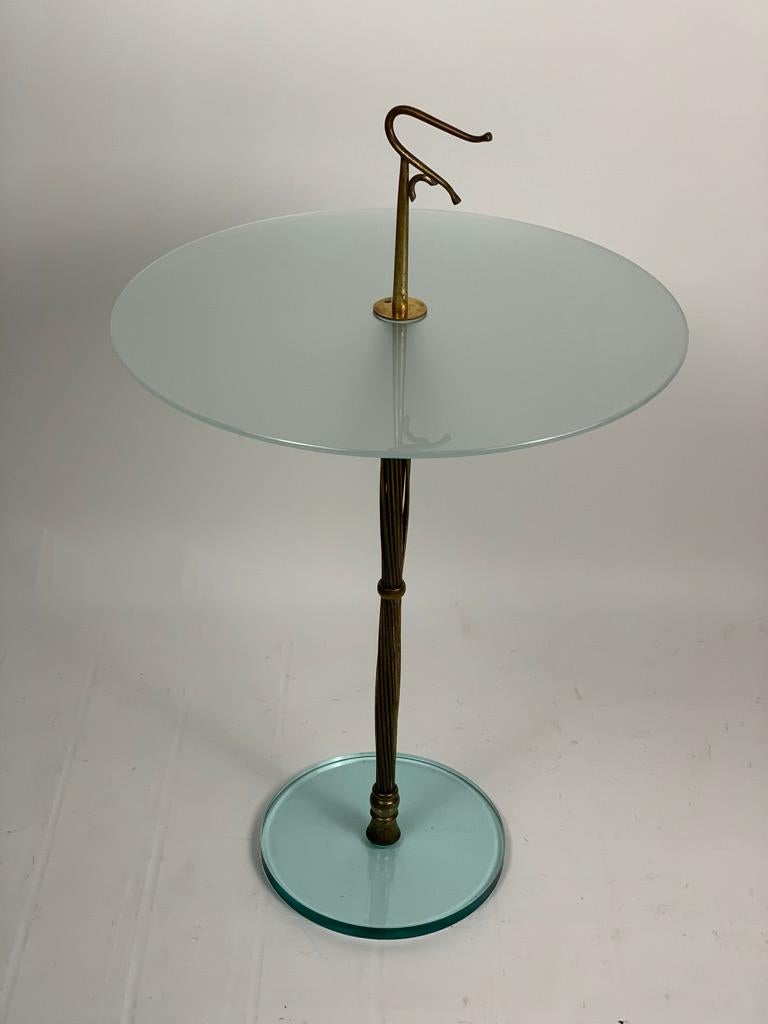 Mid Century Italian Glass and Brass Round Serving Table with Handle 14