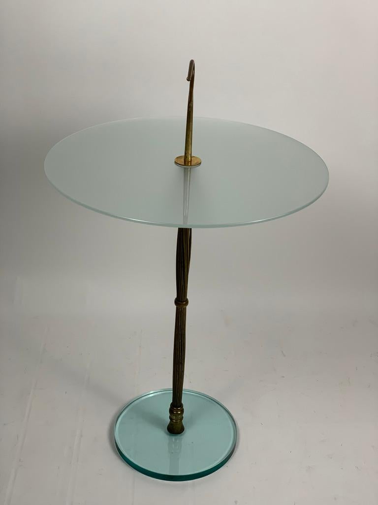 Mid Century Italian Glass and Brass Round Serving Table with Handle 15
