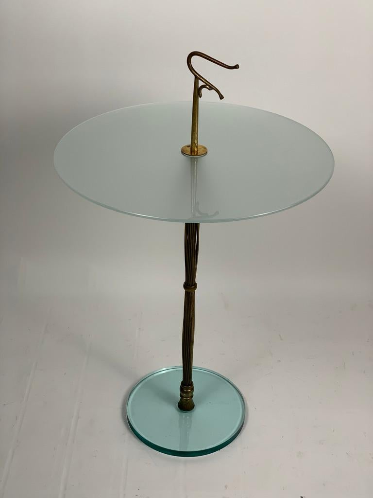 Mid Century Italian Glass and Brass Round Serving Table with Handle For