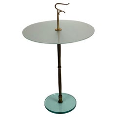 Mid Century Italian Glass and Brass Round Serving Table with Handle