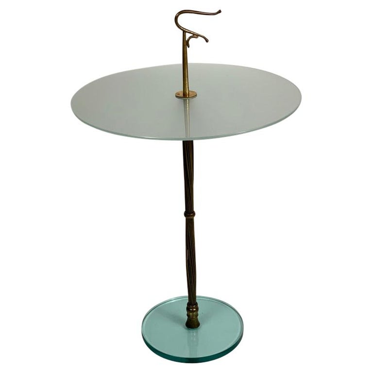 Mid Century Italian Glass and Brass Round Serving Table with Handle For