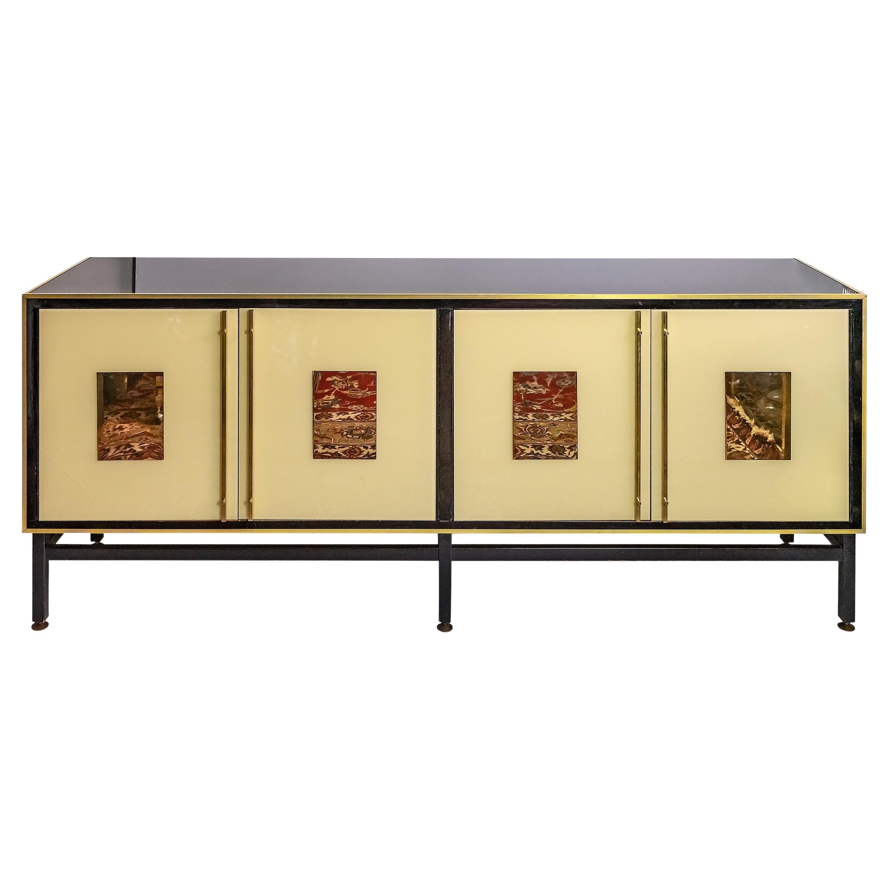 Midcentury Italian Glass and Brass Sideboard from 1970s