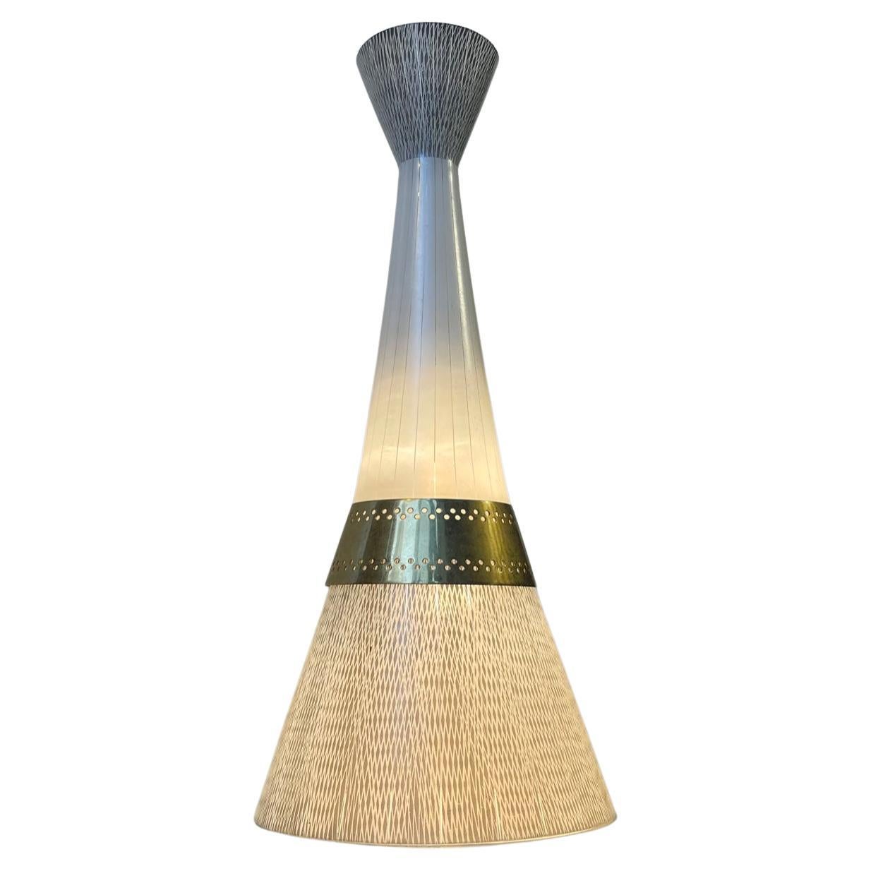 Midcentury, Italian Glass & Brass Pendant Light Attributed to Stilnovo, 1950s For Sale