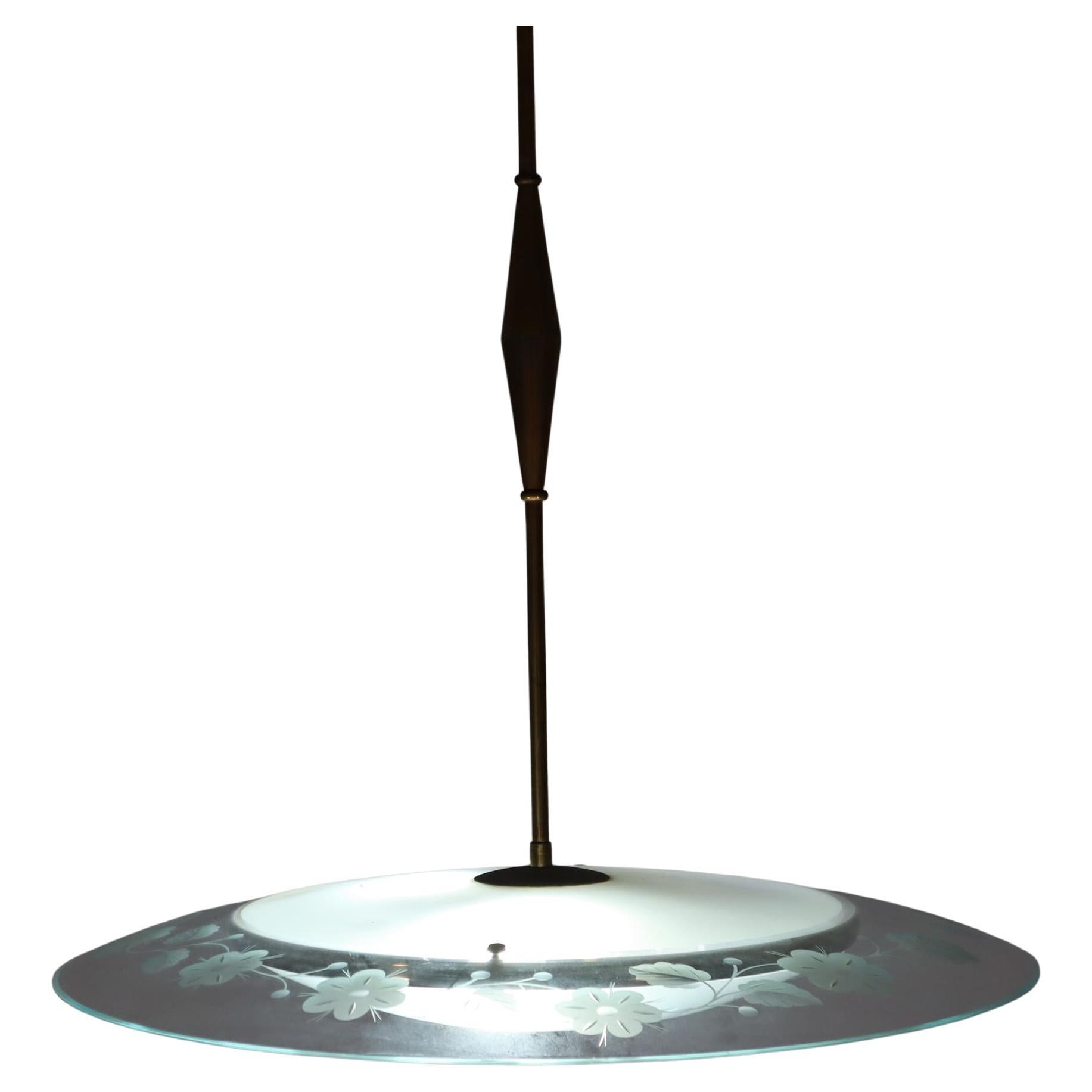 Kronleuchter aus Messingglas aus der Mitte des Jahrhunderts von Pietro Chiesa Fontana Arte, Italien 1950er Jahre