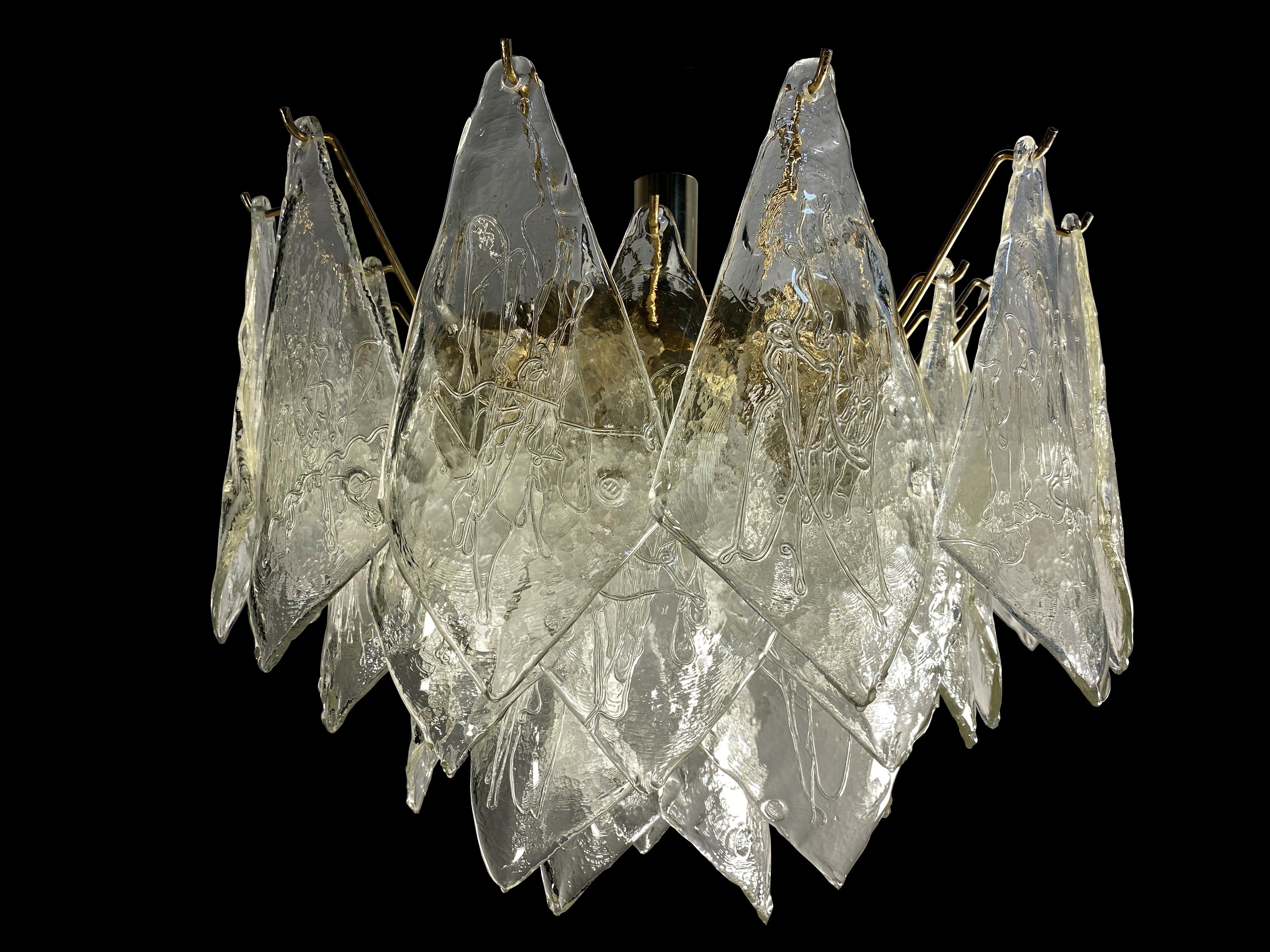 Brutalist Midcentury Italian Glass Chandelier, Murano, 1980 For Sale