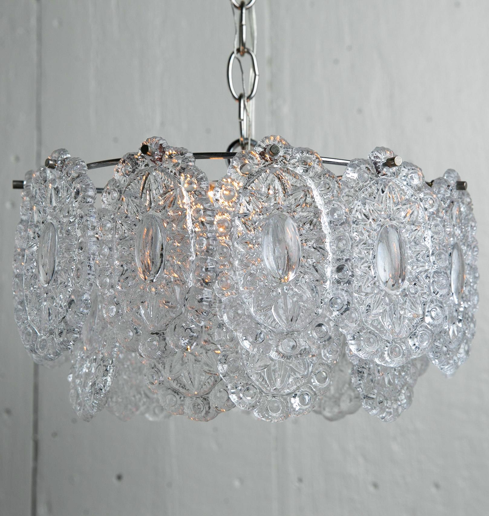 Hand-Crafted Midcentury Italian Glass Circular Chandelier or Pendant with Heavy Glass Discs