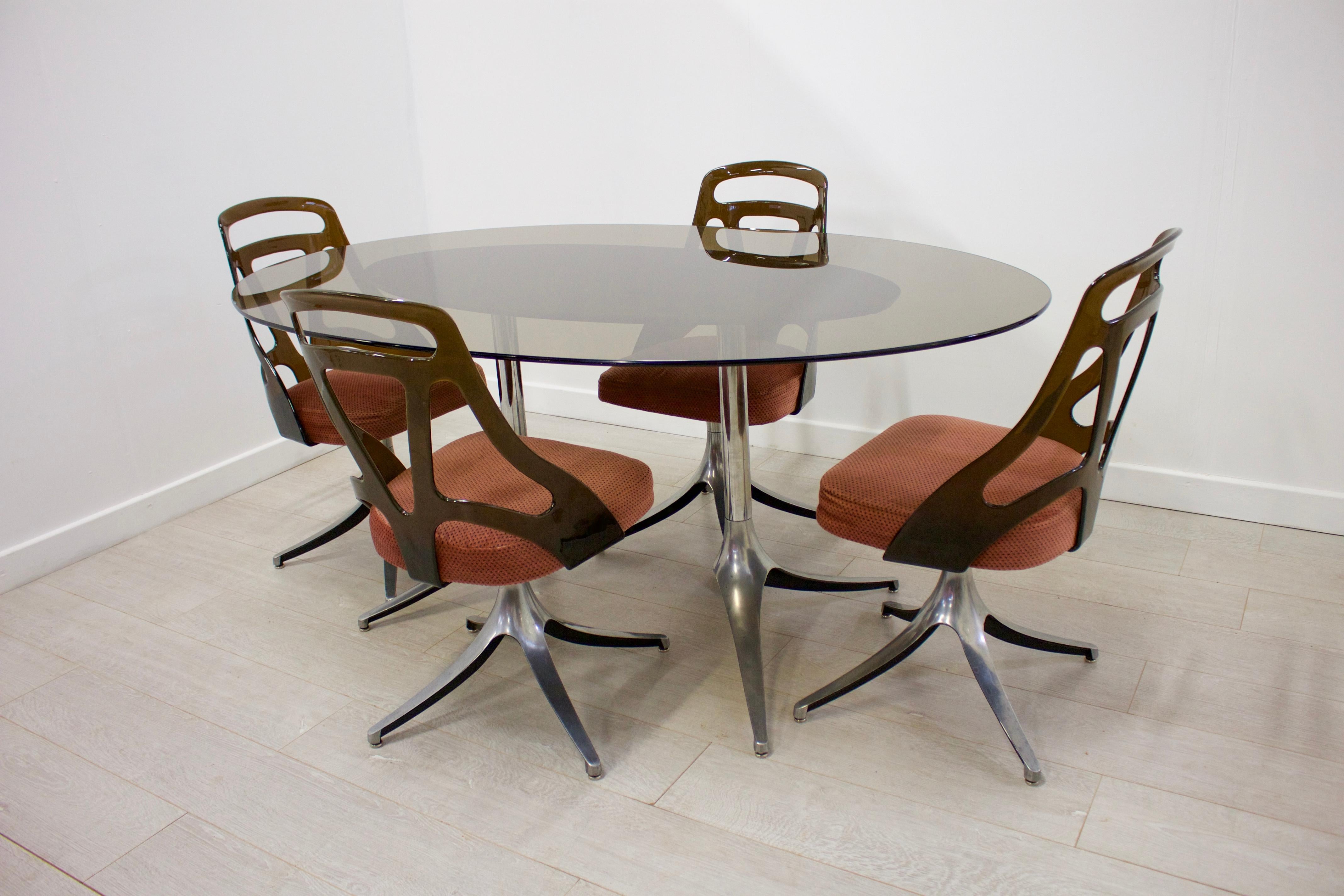 Mid-Century Modern Midcentury Italian Glass Dining Table and Chairs Set of 4, 1960s For Sale