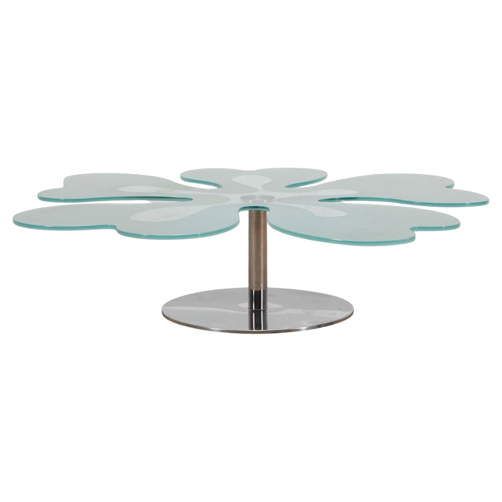 Italienischer Blumen-Couchtisch aus Glas mit Chromsockel aus der Mitte des Jahrhunderts
