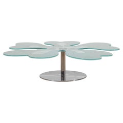 Vintage Mid-Century Italian Glass Flower Coffee Table with Chrome Base