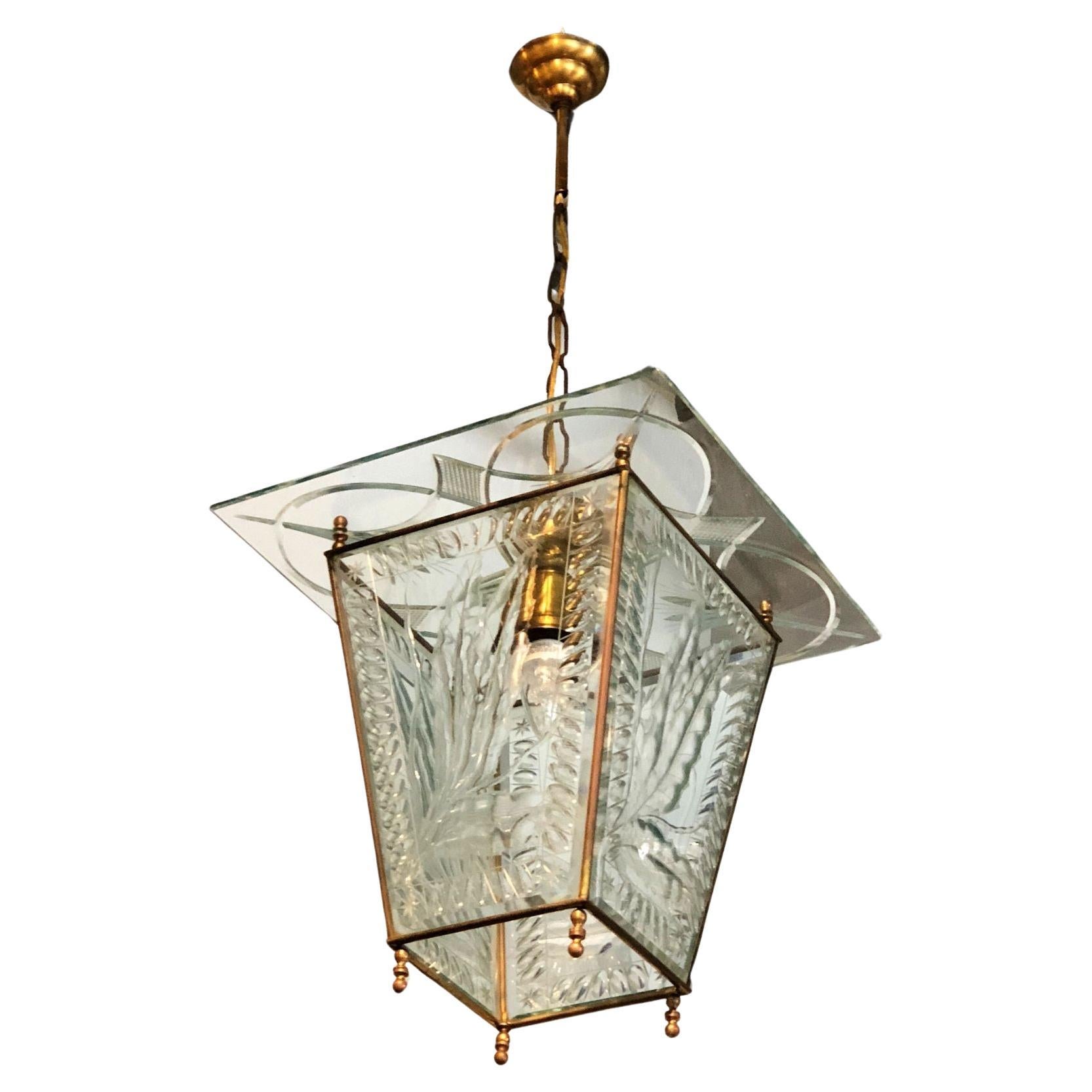 Mid century Italian glass lantern For Sale