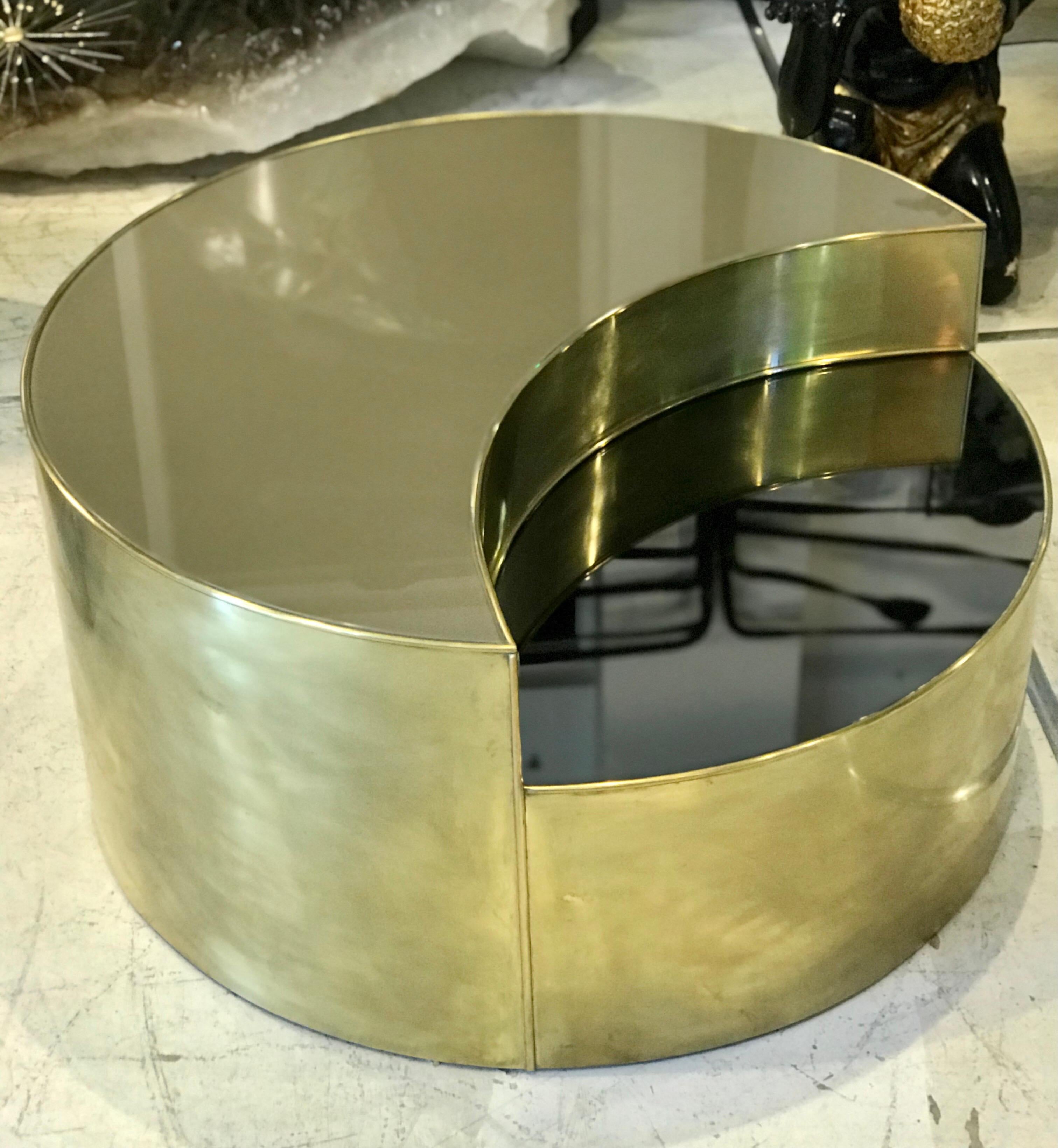 Mid Century Italian Glass, Mirror, and Brass Hi/Lo coffee Table For Sale 10