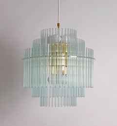 Lustre à tige de verre italien du milieu du siècle dernier, design Gaetano Sciolari pour Lightolier