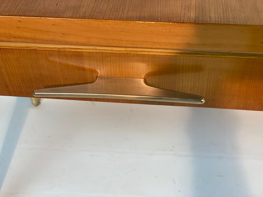 Mid Century Italian Glass top Console Brass Handles and Feet 3
