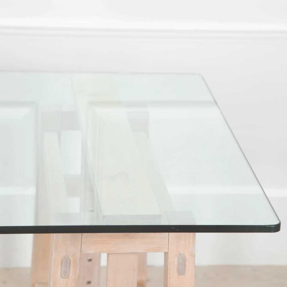 Table à tréteaux italienne du milieu du siècle à plateau en verre en vente 5