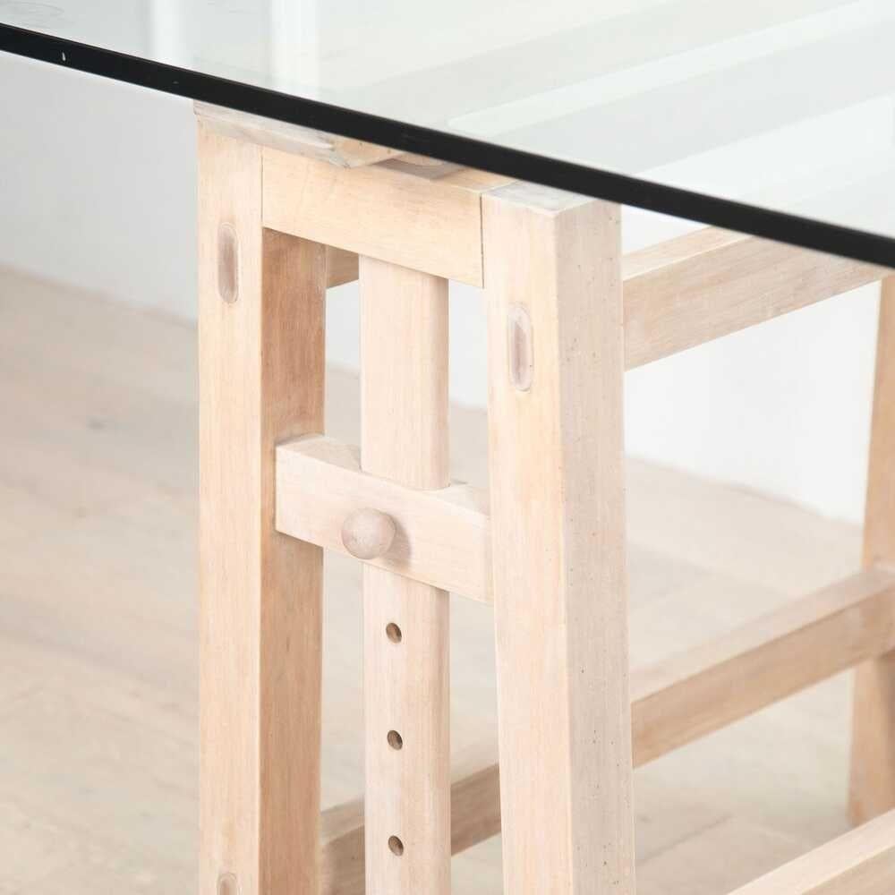 Table à tréteaux italienne du milieu du siècle à plateau en verre en vente 6