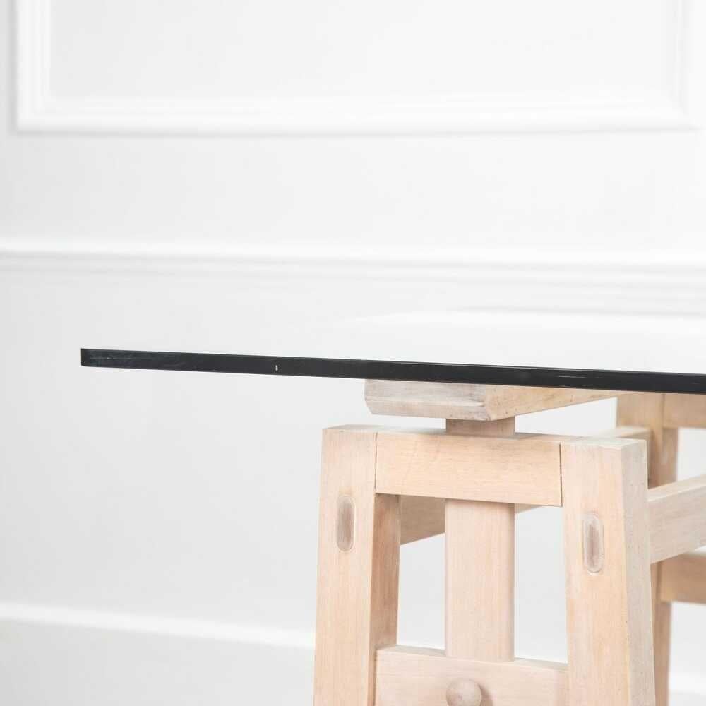 20ième siècle Table à tréteaux italienne du milieu du siècle à plateau en verre en vente