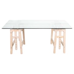 Mesa caballete con tapa de cristal italiana de mediados de siglo