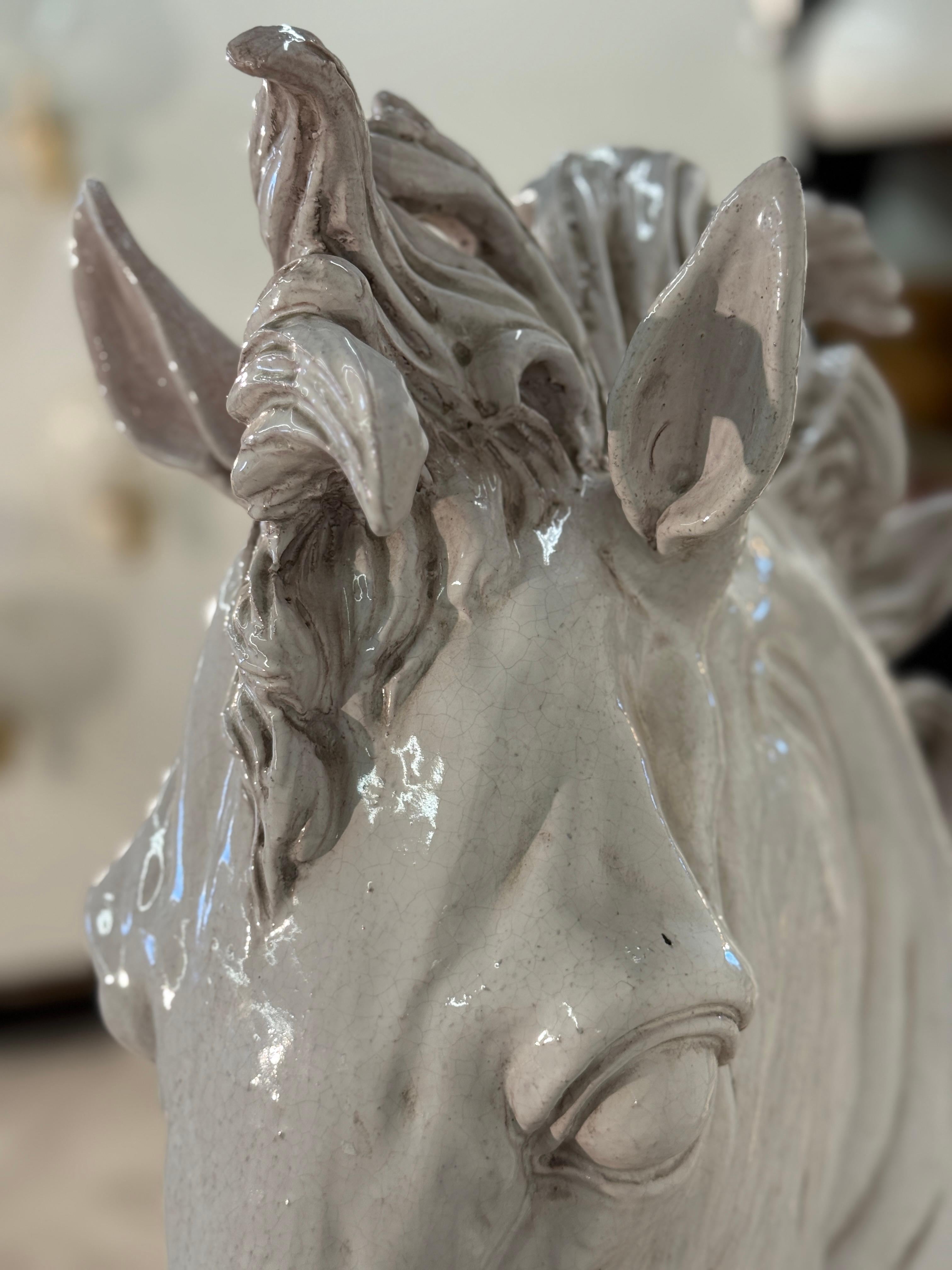 Mid Century Italian Glazed Ceramic Horse Bust For Sale 5