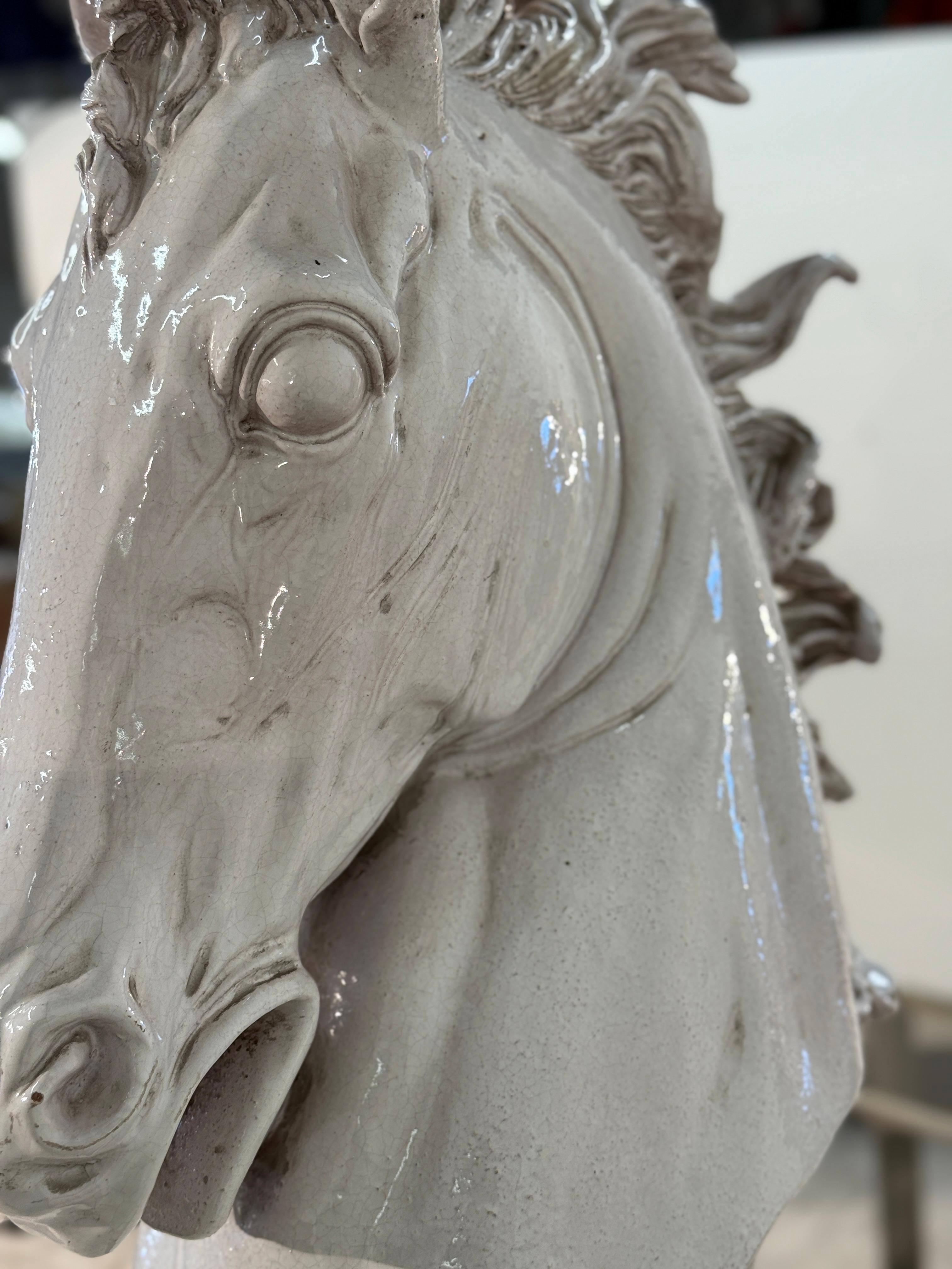 Mid Century Italian Glazed Ceramic Horse Bust For Sale 6