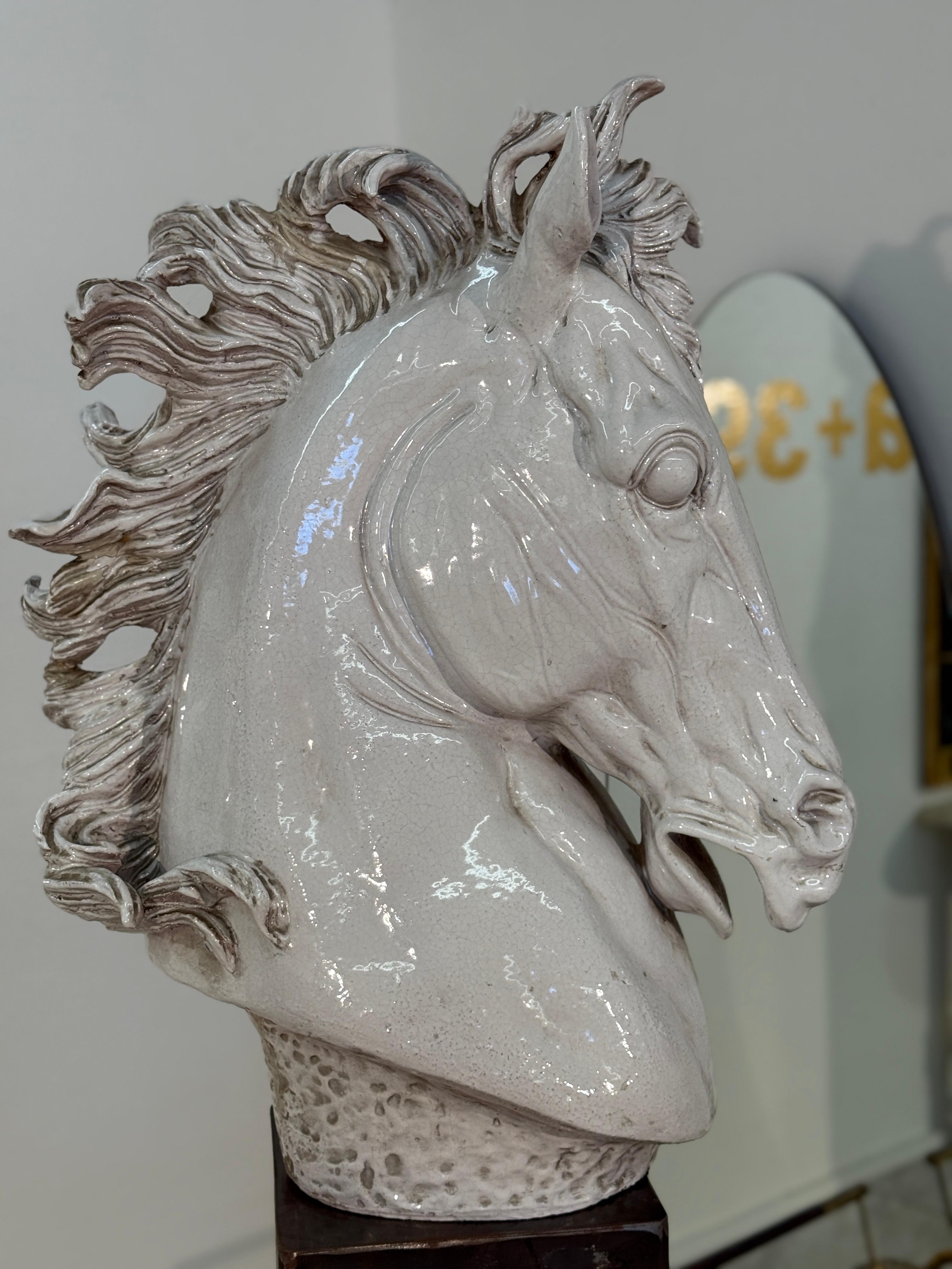 Mid Century Italian Glazed Ceramic Horse Bust For Sale 9