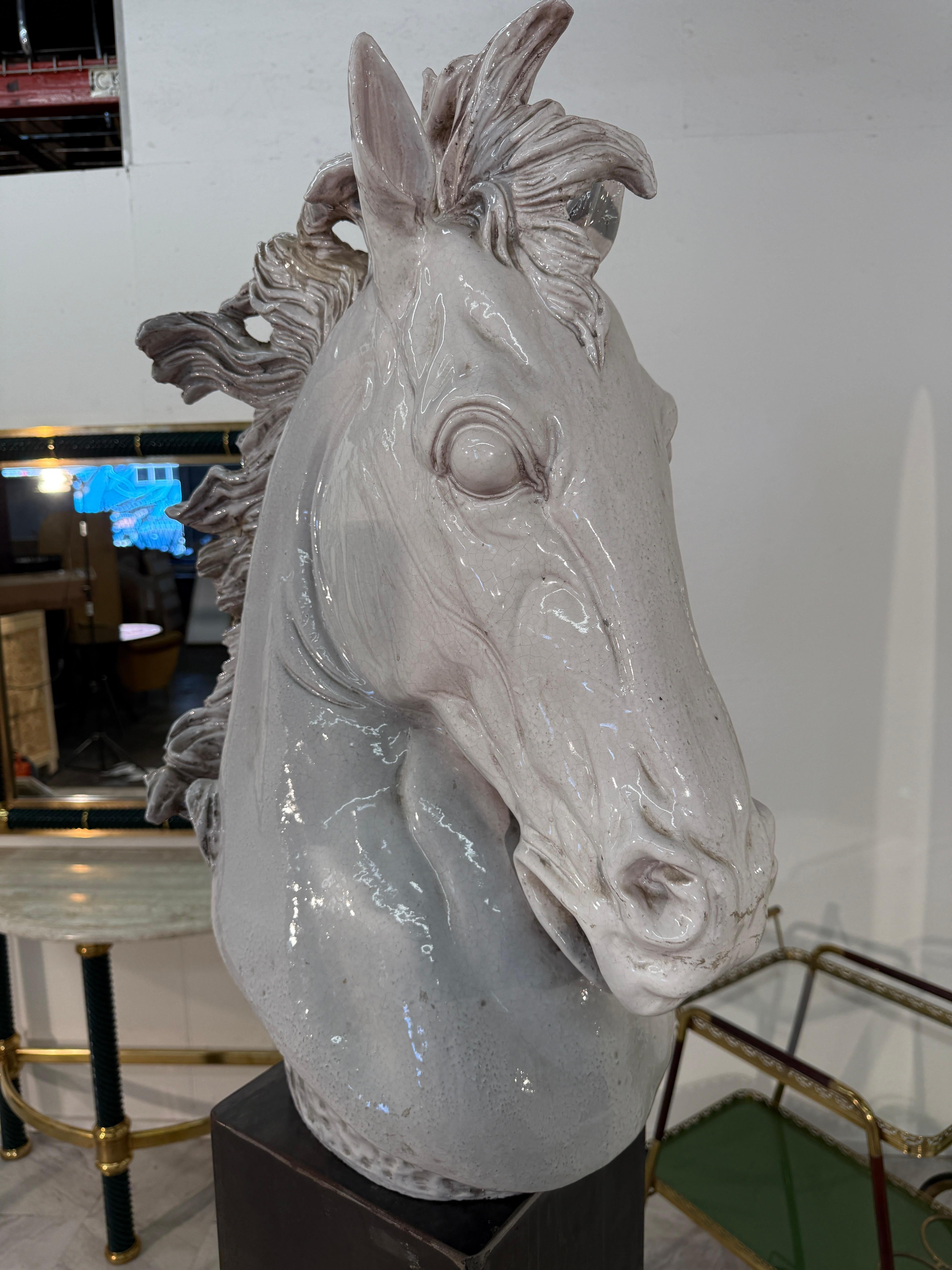 Mid-Century Modern Mid Century Italian Glazed Ceramic Horse Bust For Sale