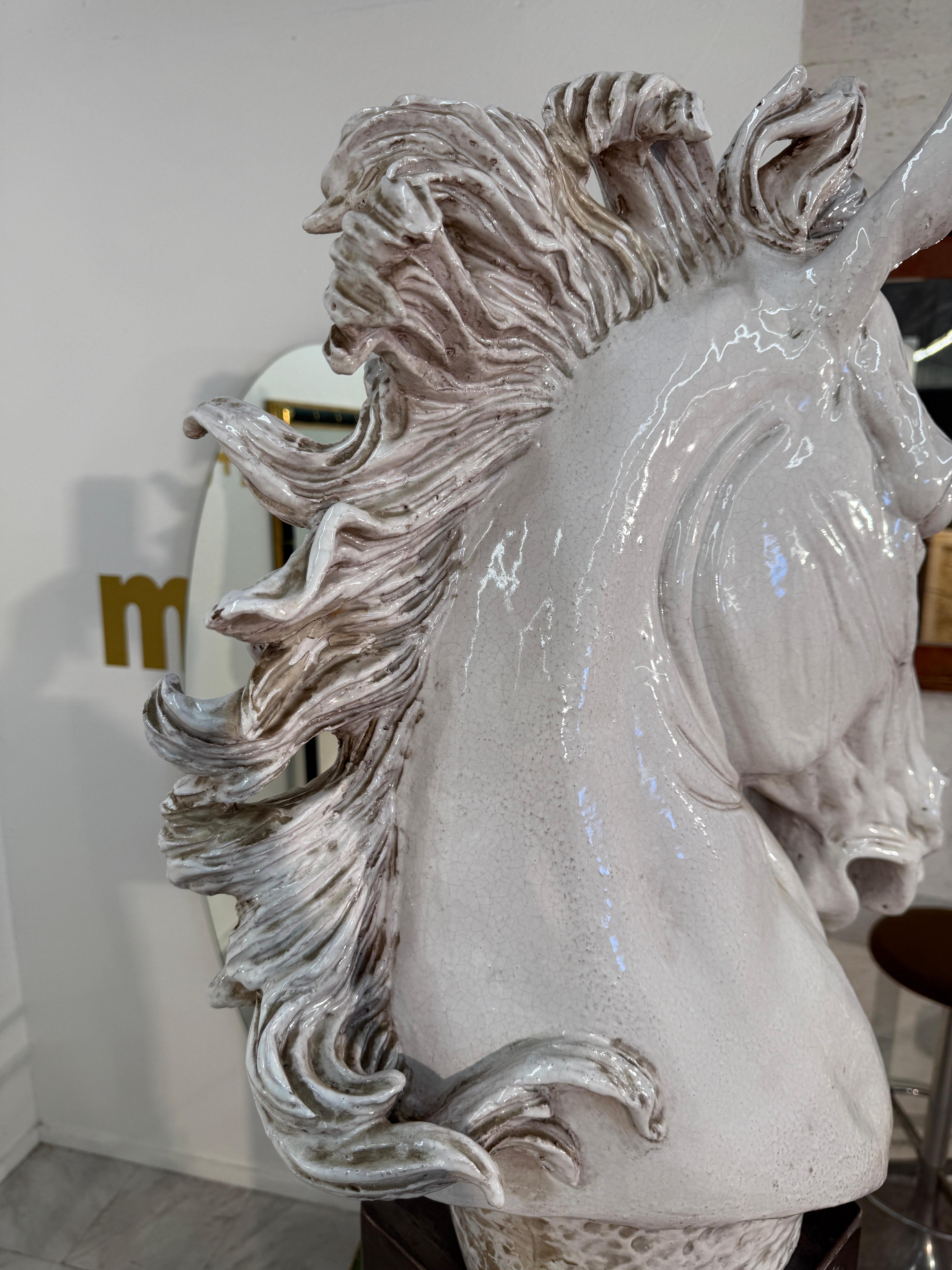 20th Century Mid Century Italian Glazed Ceramic Horse Bust For Sale