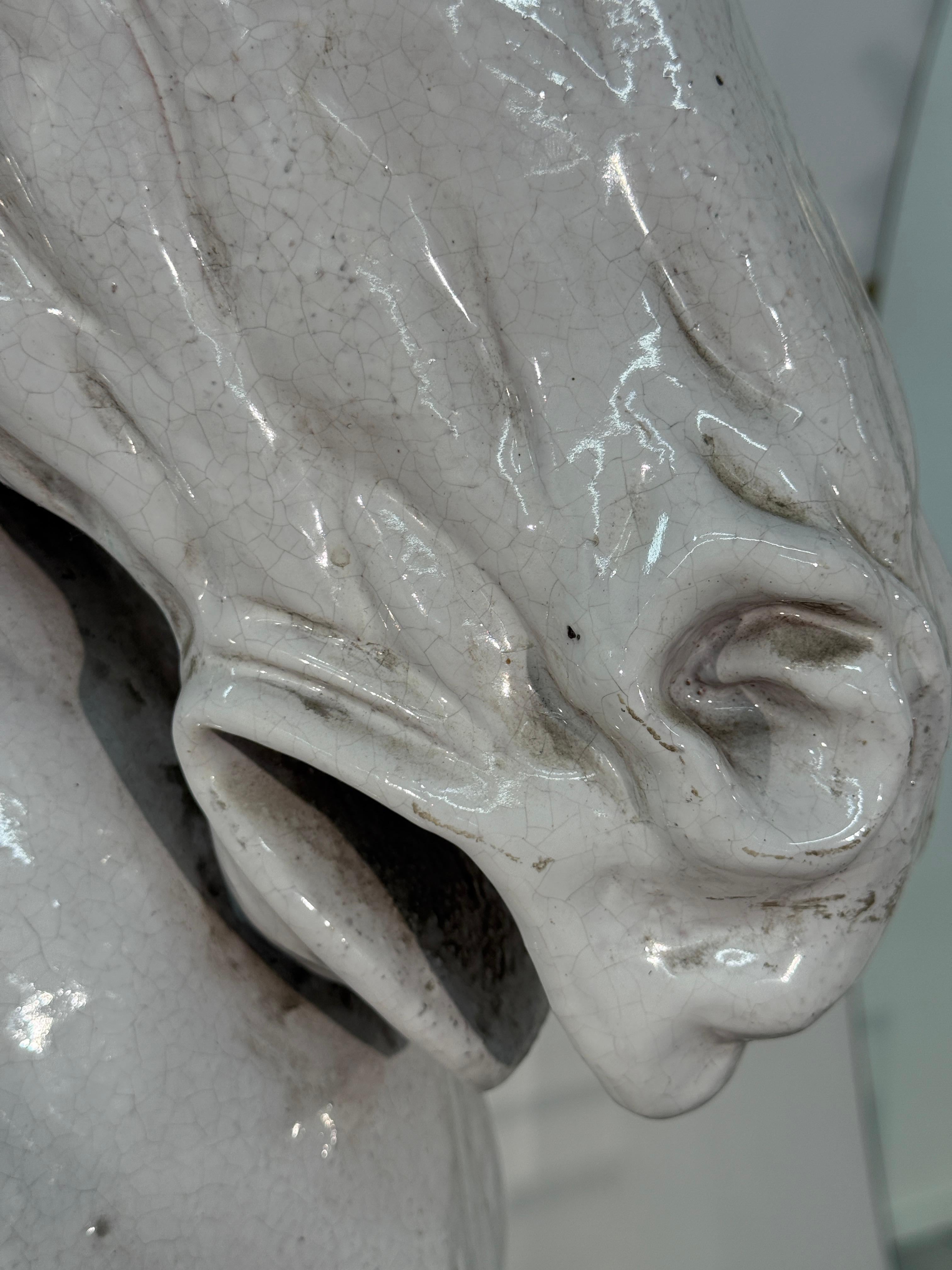 Mid Century Italian Glazed Ceramic Horse Bust For Sale 2