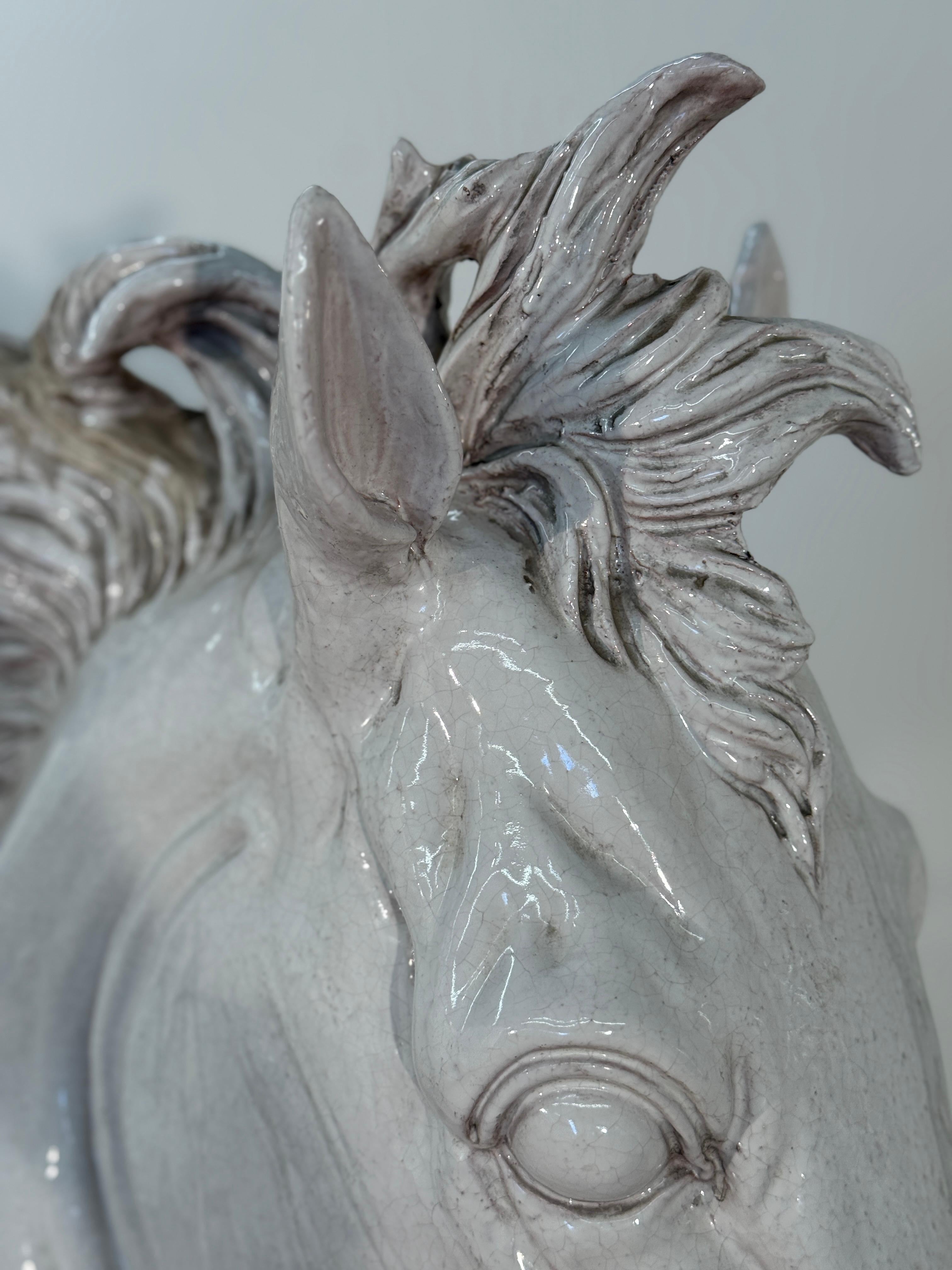 Mid Century Italian Glazed Ceramic Horse Bust For Sale 3