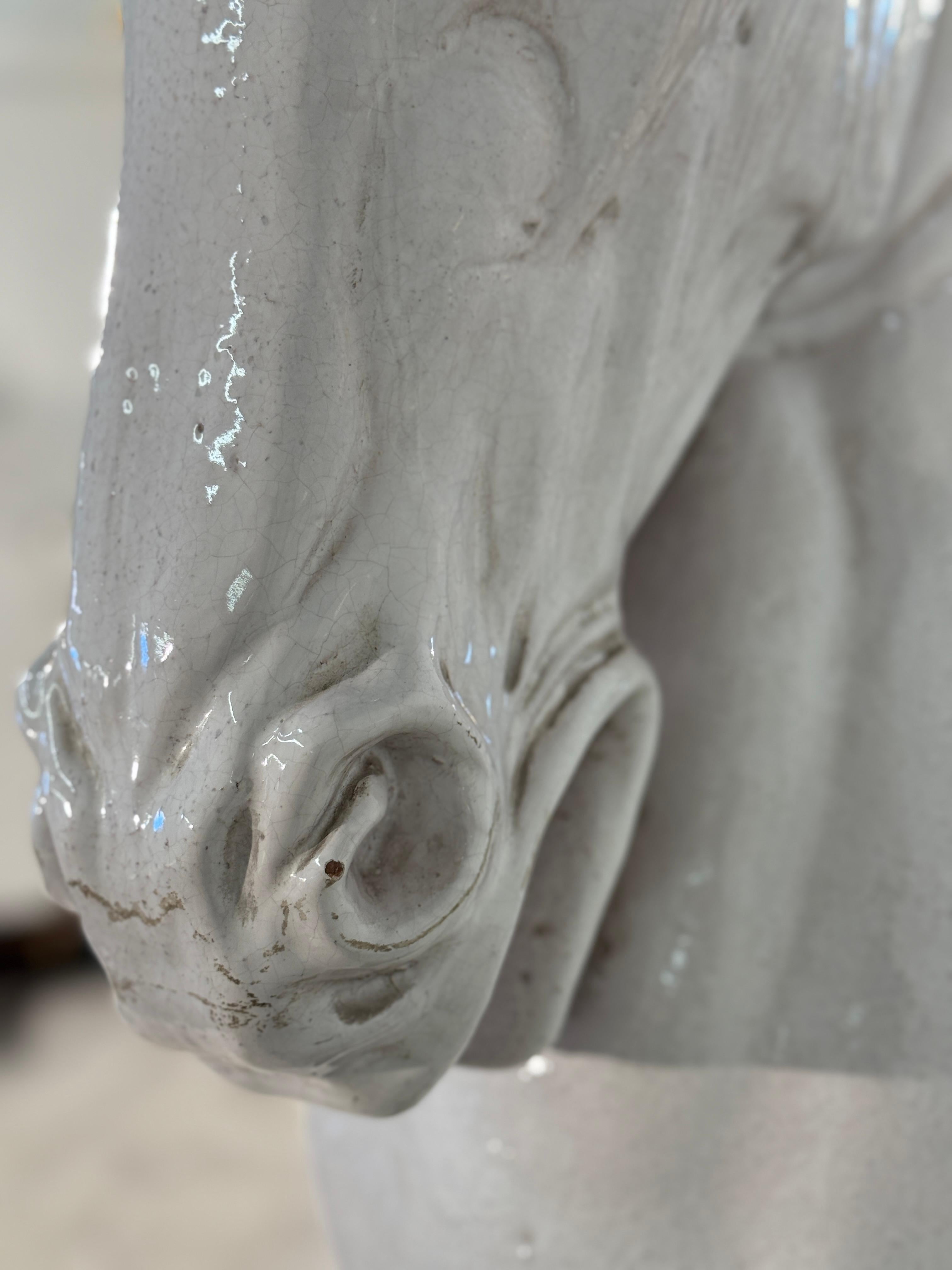 Mid Century Italian Glazed Ceramic Horse Bust For Sale 4