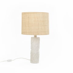 Mid-Century Italian Glazed Ceramic Table Lamp with Beige Raffia Shade, 1960s