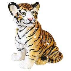 Scultura di tigre in ceramica smaltata italiana di metà secolo