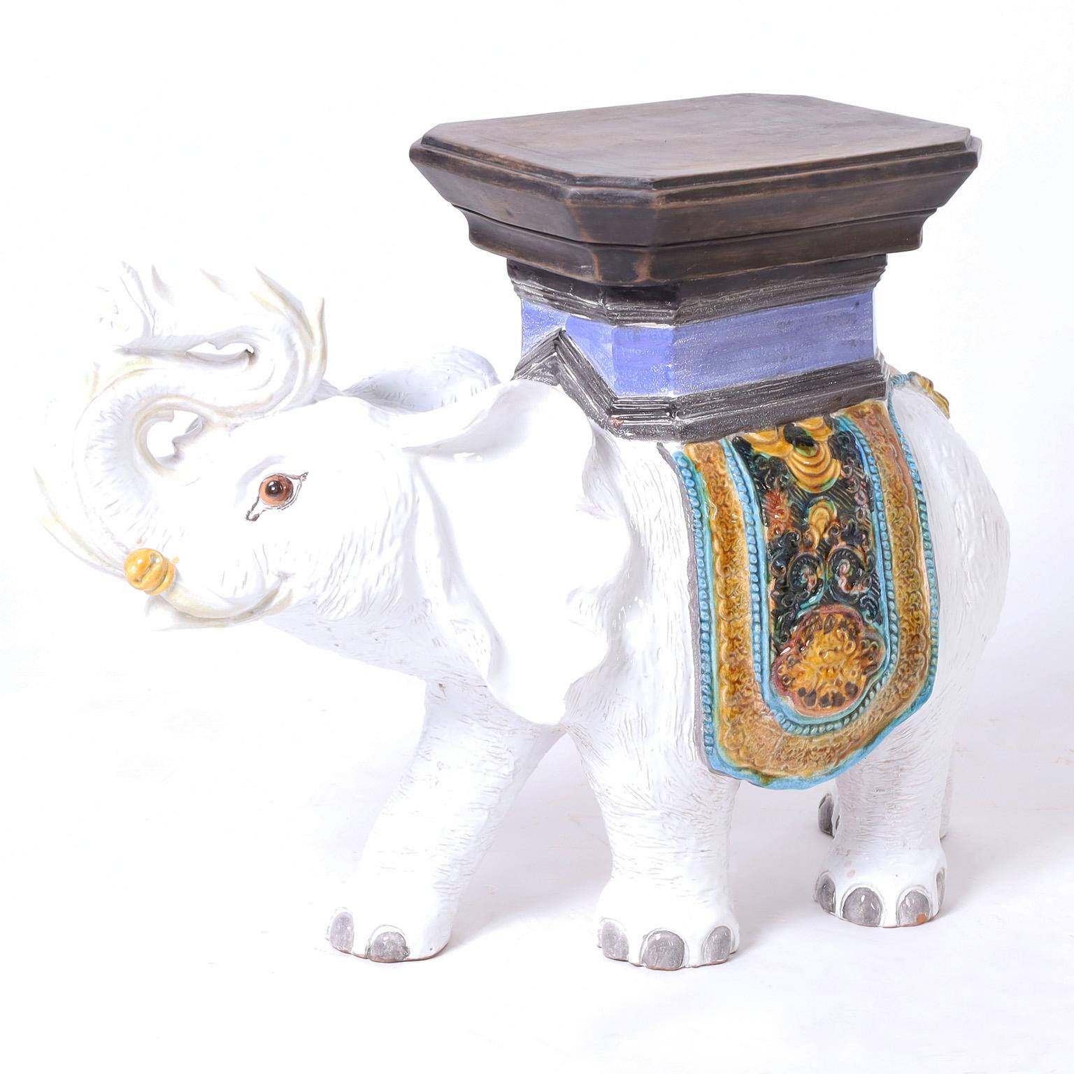 Mid-Century Italian Glazed Earthenware Elephant Stand In Good Condition For Sale In Palm Beach, FL