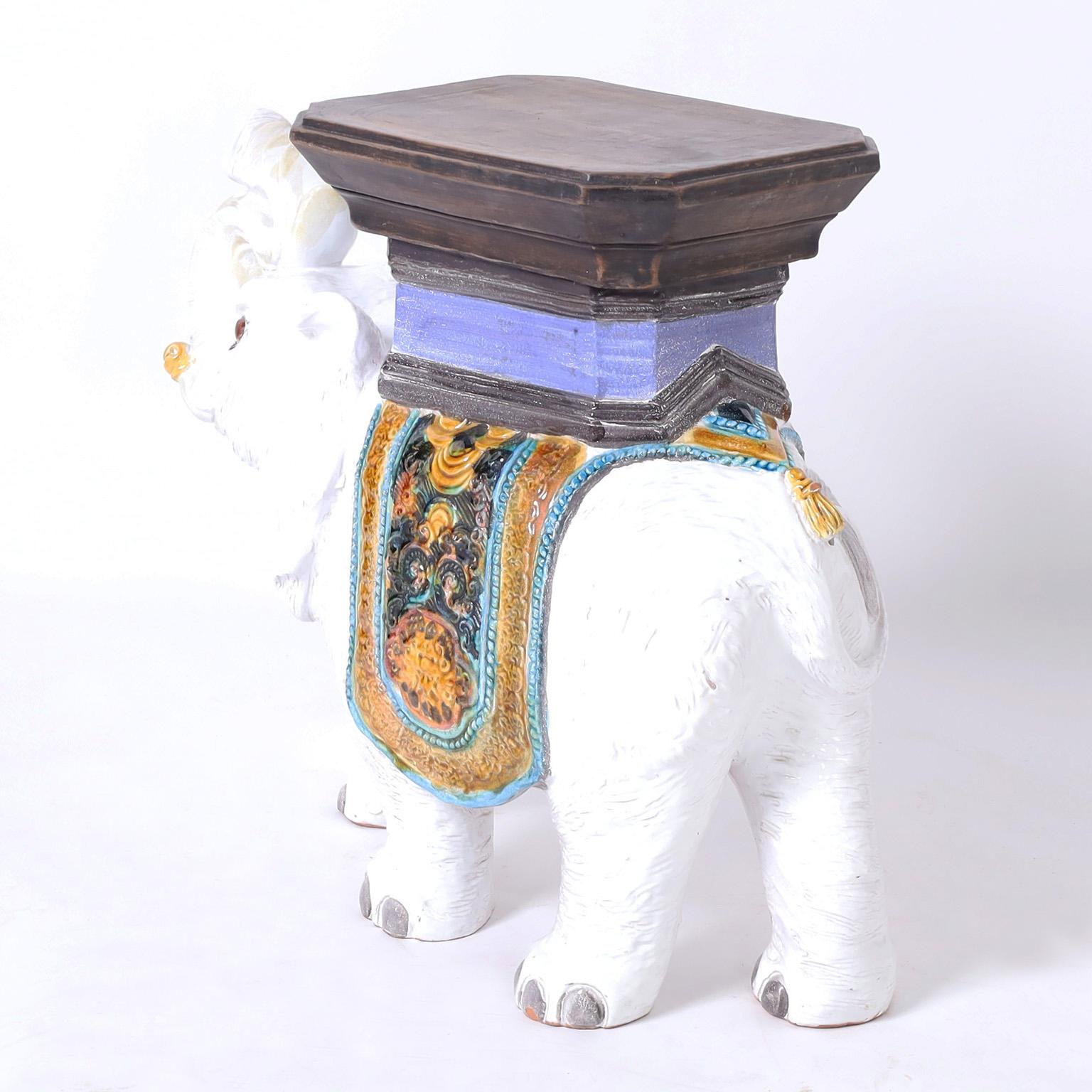 20th Century Mid-Century Italian Glazed Earthenware Elephant Stand For Sale
