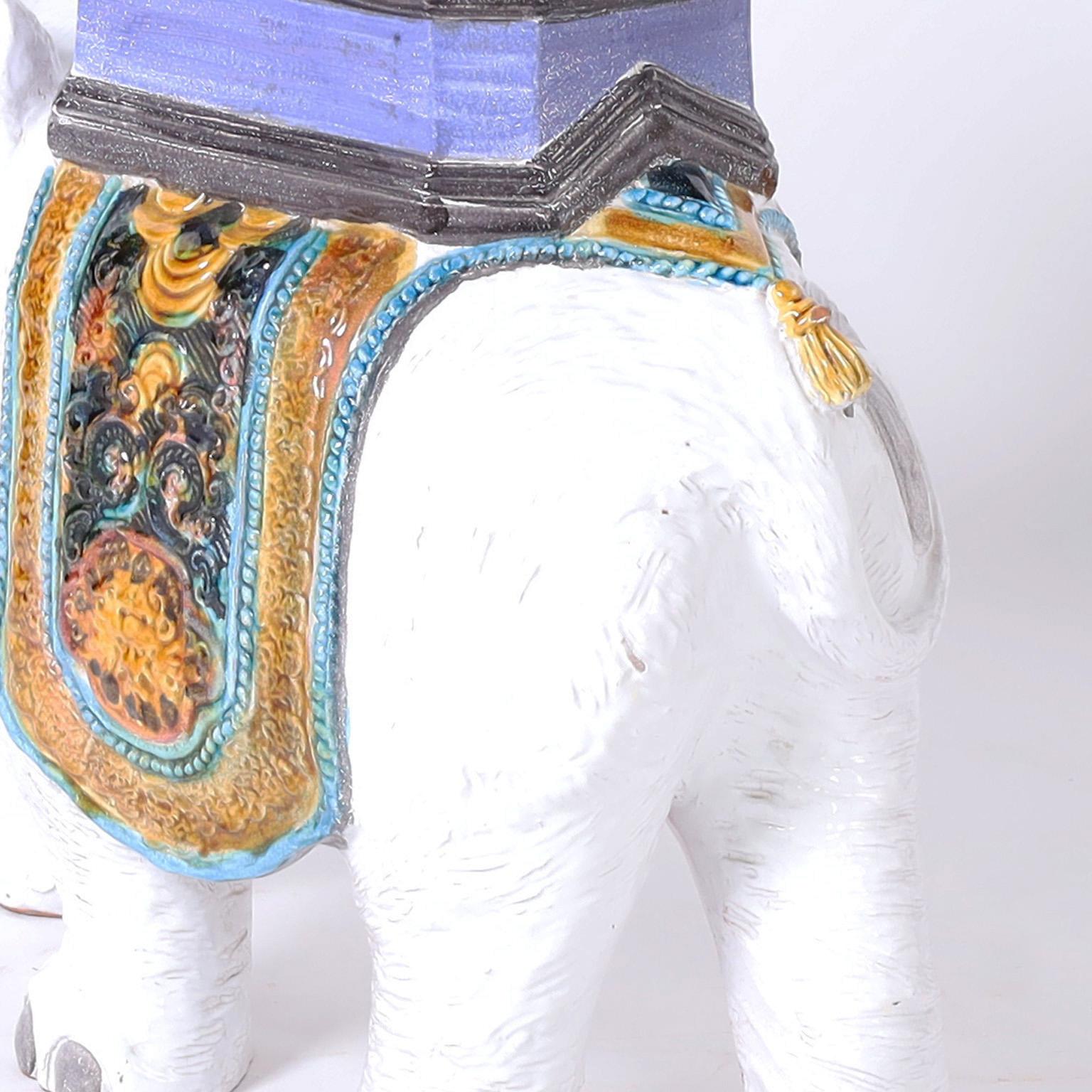 Mid-Century Italian Glazed Earthenware Elephant Stand For Sale 3