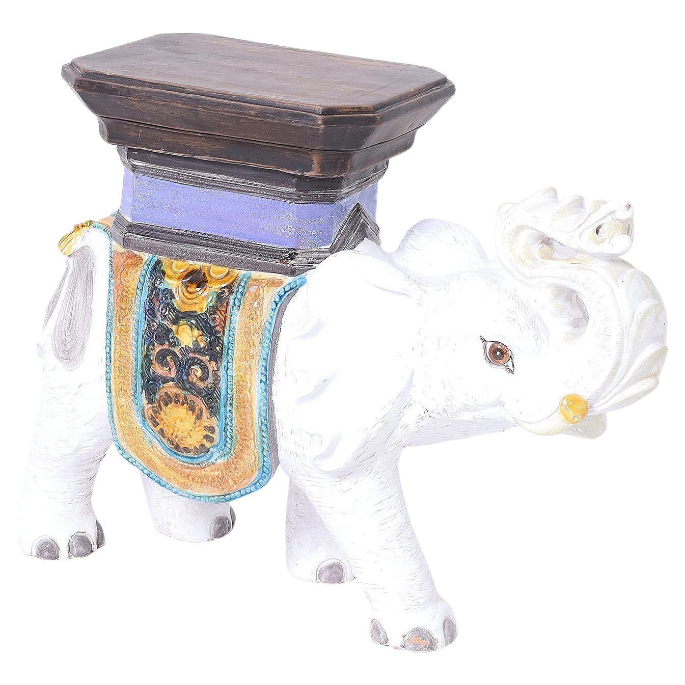 Mid-Century Italian Glazed Earthenware Elephant Stand For Sale