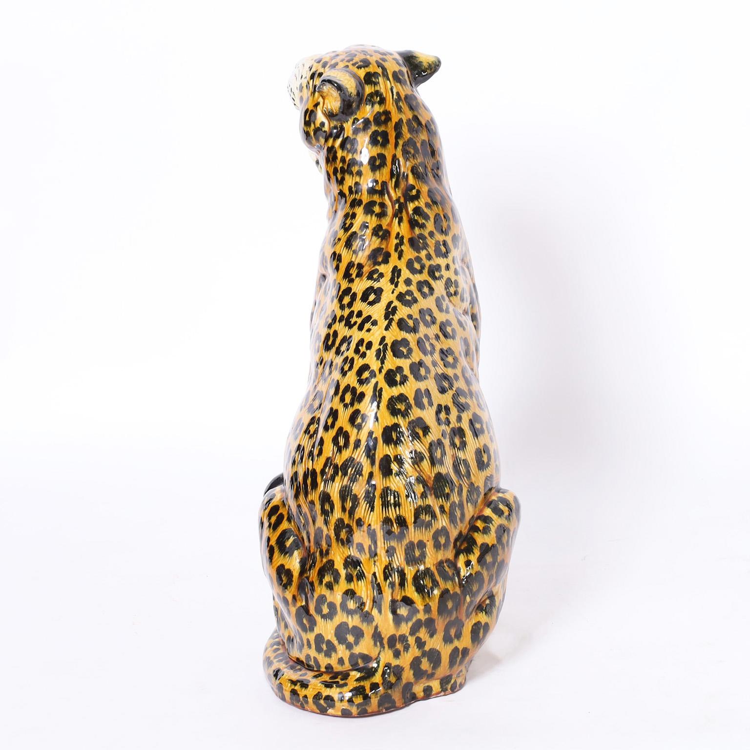 Mid-Century Modern Mid-Century Italian Glazed Earthenware Leopard