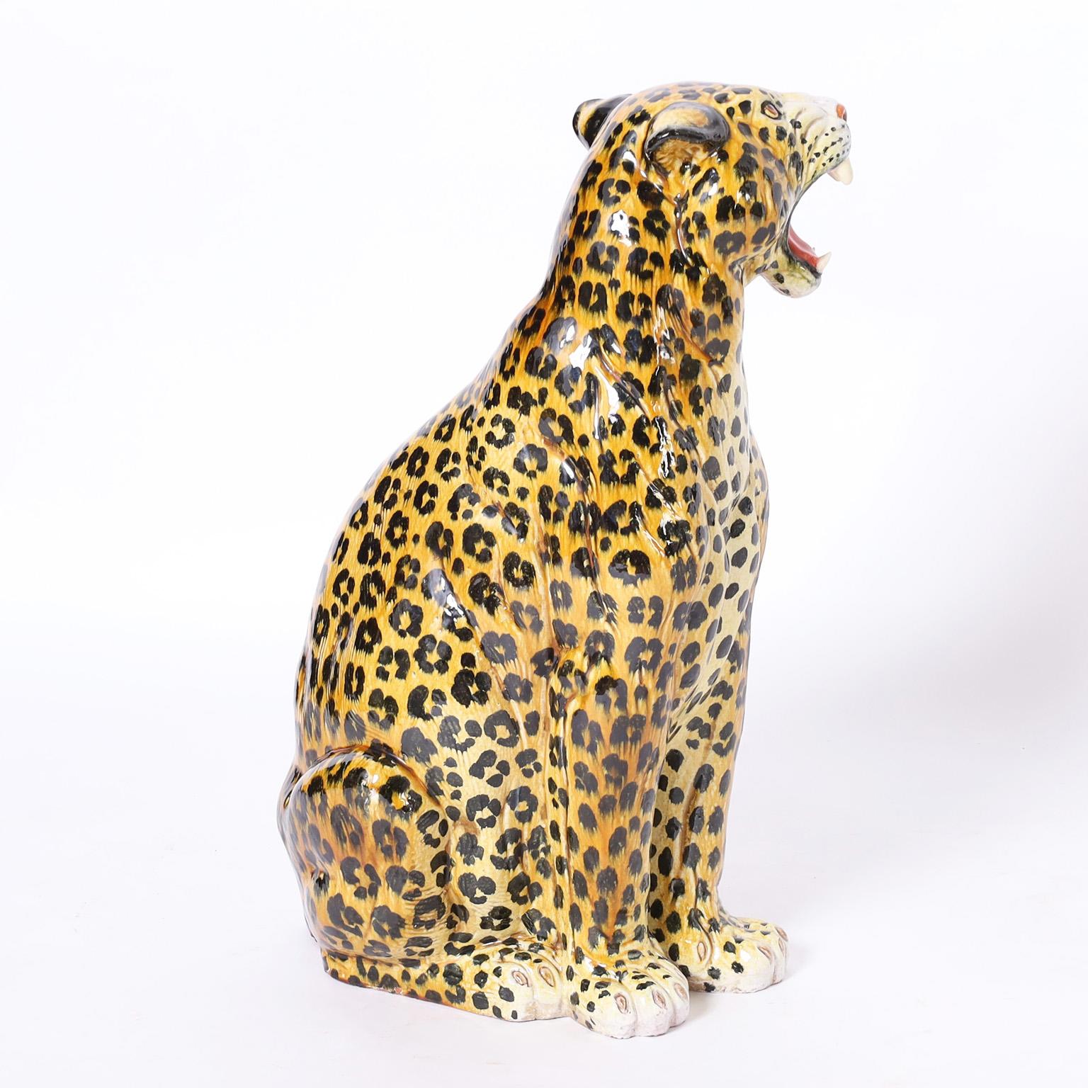 Mid-Century Italian Glazed Earthenware Leopard In Good Condition In Palm Beach, FL