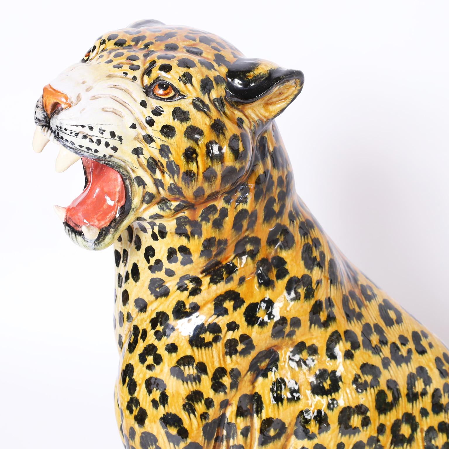 Terracotta Mid-Century Italian Glazed Earthenware Leopard