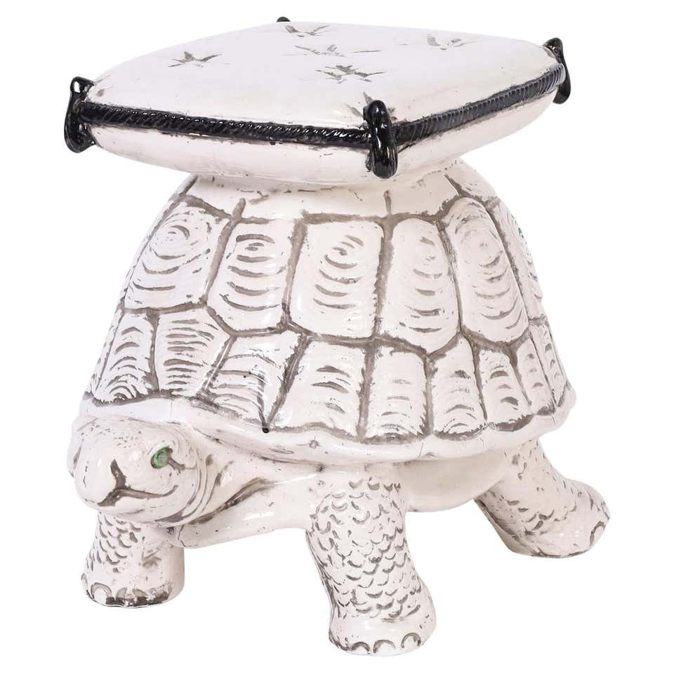 Turtle Stool Mid-Century Whimsical Terra Cotta Style Turtle Form Garden Stool Bench ...