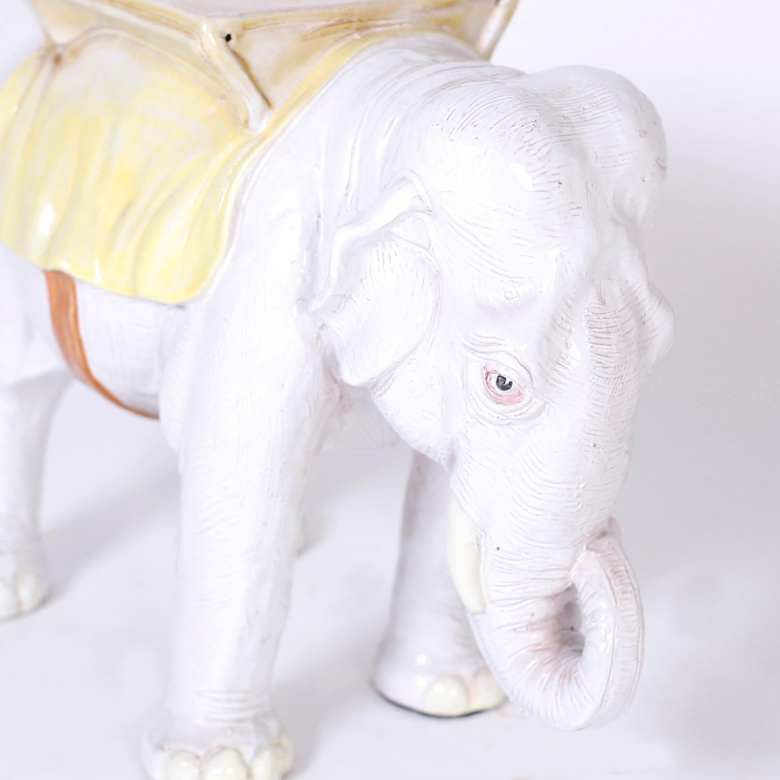Mid-Century Italian Glazed Terra Cotta Elephant Stand In Good Condition In Palm Beach, FL
