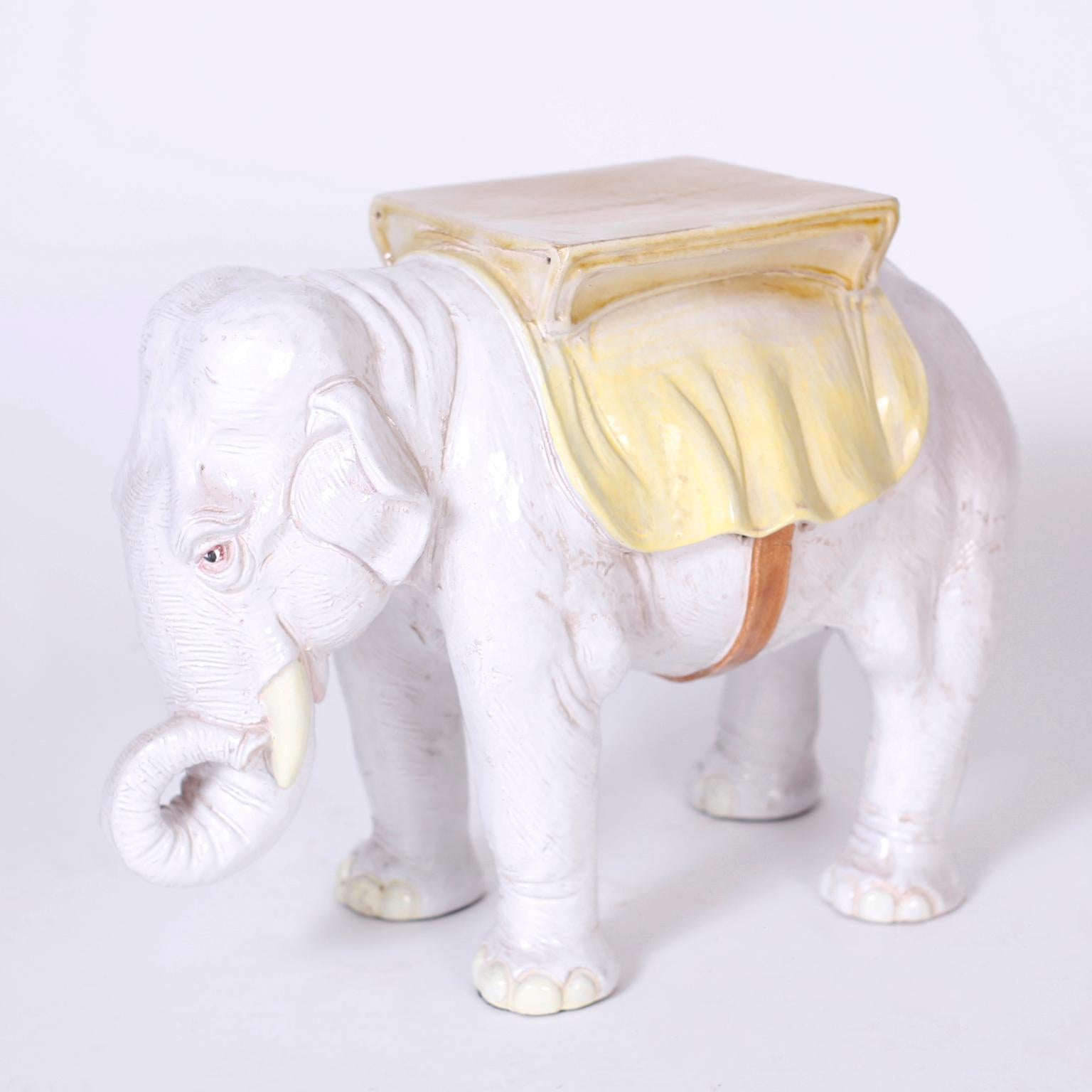 20th Century Mid-Century Italian Glazed Terra Cotta Elephant Stand
