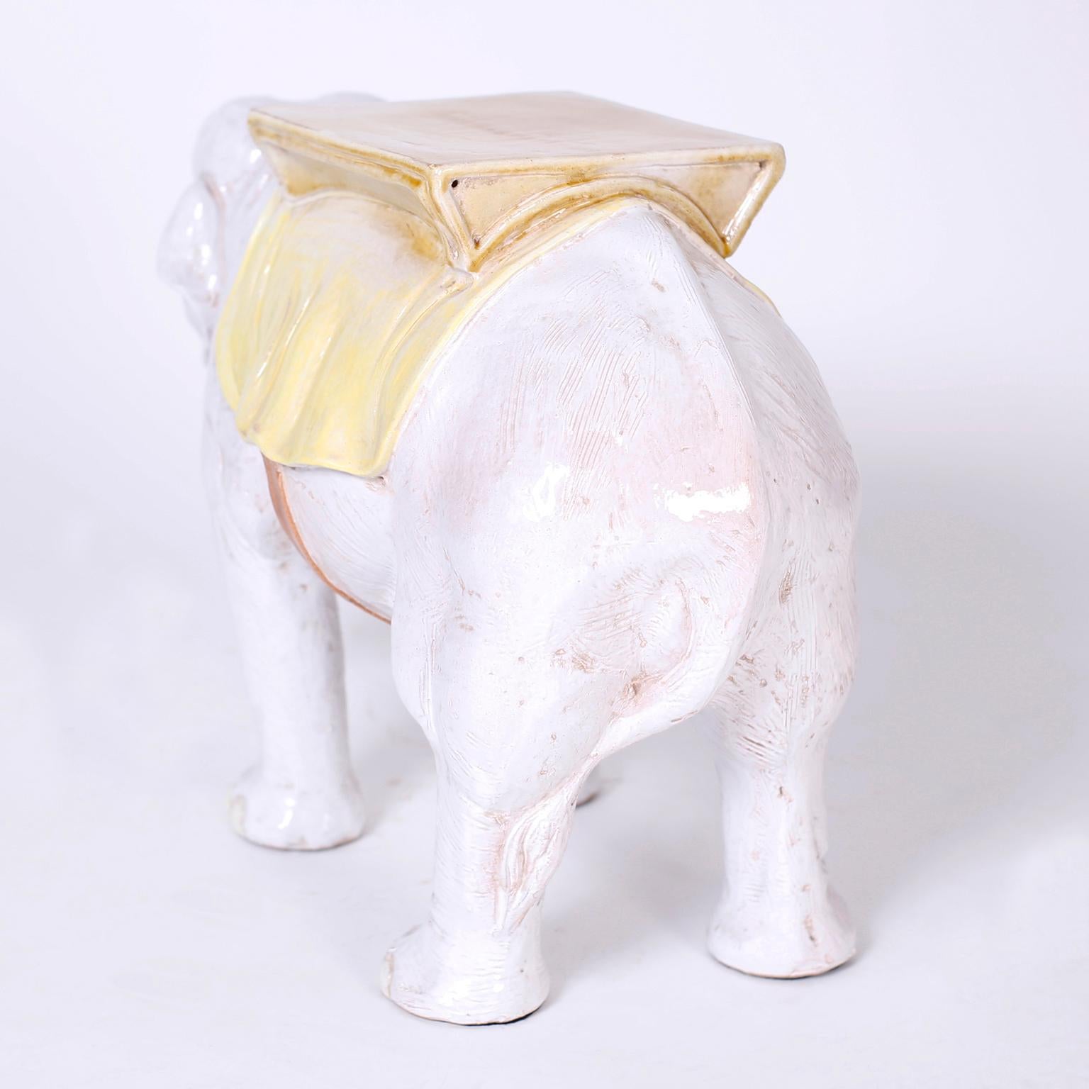 Terracotta Mid-Century Italian Glazed Terra Cotta Elephant Stand