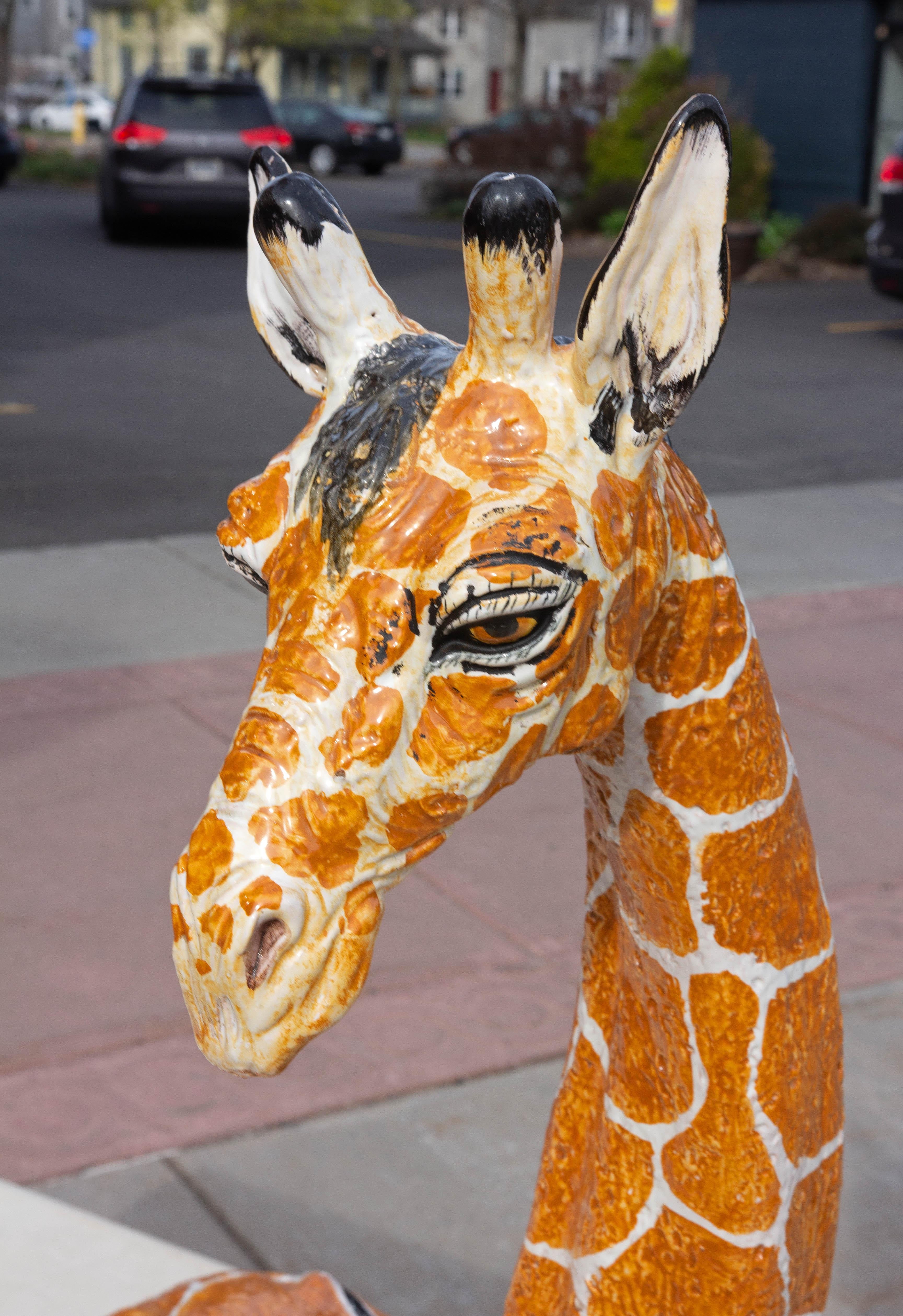 Large Italian glazed terracotta giraffe. Mid 20th century.
  